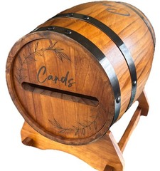 Wedding Card Wood Barrel Gift Card Box On Wooden Stand, Slotted Lid 11″