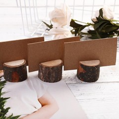 50 Pieces Wooden Place Card Holders with 50 Kraft Paper Cards, Rustic Wood Ta…