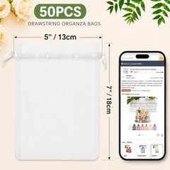 50 Pack Organza Bags 5 x 7 in Small Mesh Gift Bags 1 count (Pack of 50) White
