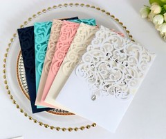 100pcs Holiday Party Laser Cut Wedding Invitation Cards Pearl Paper Invitations