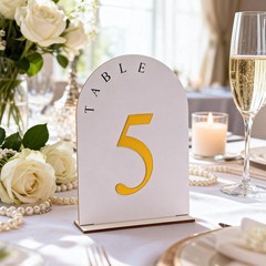 20 PCS Wooden Wedding Table Numbers 1-20 Stand 5×7 Inch Arch Gold Acrylic
