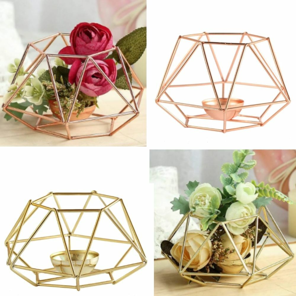 2 Geometric Metal Hexagon Flower Vases Tealight Candle Holders Centerpieces Sale
