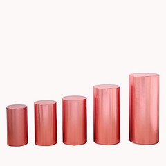 5 BLUSH Fitted Metallic Spandex Cylinder Display STAND COVER Set Party Events