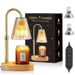 Candle Warmer Lamp with Timer Dimmer, Birthday Standard/ Portable, Amber-gold
