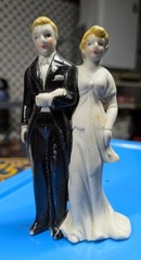 Vintage Bisque Wedding Cake Topper Bride & Groom made in Japan 1940s 5 Inch