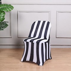 Black White Striped Fitted Premium Spandex Folding Chair Cover Party Decorations