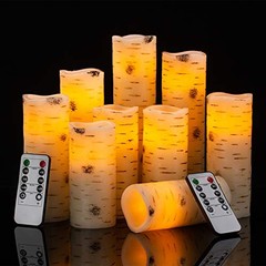 Flameless Flickering LED Candles Birch Bark 9 Pack (D:2.2″ x H:4″5″6″7″8″9″)