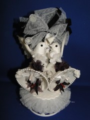 New Elegant Vintage Love Birds, double bells, black floral and white lace #55