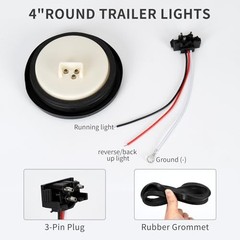 2 Pack 4 Inch Round LED Trailer Reverse Lights, 12 LEDs with Clear Lens, White