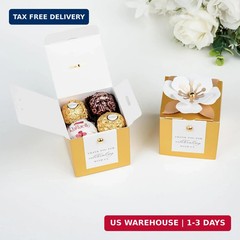 FEIYI 20 PCS Candy Boxes, 3 In 1 Gold Favor Boxes with Floral Decor, White Thank