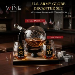 The Wine Savant U.S. Army Globe Whiskey Decanter Set 4 – 9 Whiskey