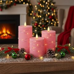 Easter Pink Flameless Candles with Remote Timer, Flickering Battery 3pcs-Pink