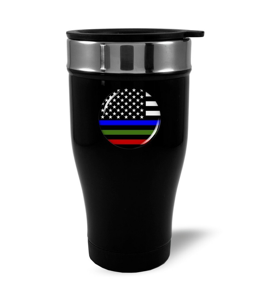 Police, Military & Fire Stainless Steel BLACK Coffee Travel Mug Thermos 12oz