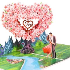 Pop Up Anniversary Cards 3D Cherry Blossom Couple in Love, Heart Cherry