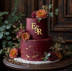 Initials Wedding Cake Topper Charm Monogram Name Gold Silve Mirror Сalligraphy