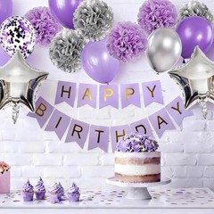 Birthday Decorations for Girls and Silver Lavender Party Decor Kit for Purple