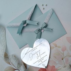 Silver Mirror Acrylic Customized Wedding Invitation with Pale Blue Lace Envelope