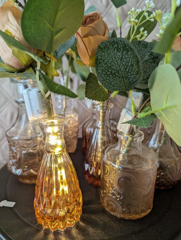 Set of 12 -Centerpieces table decor with Lights /Amber Vases- New