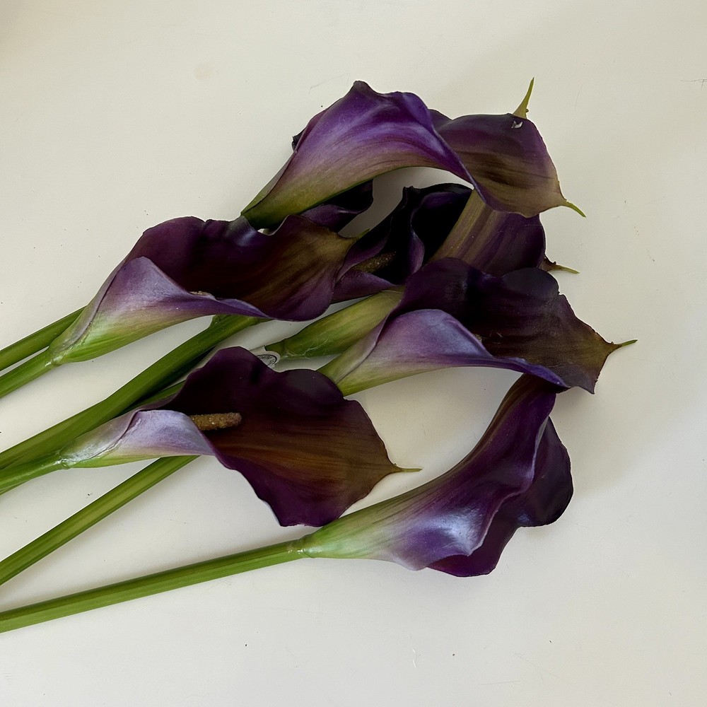 EUC REAL TOUCH PURPLE/GOLD CALLA LILY FLOWER – 8 STEMS 20” Tall