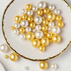 150 Pcs Vase Filler Pearls Gold and White Pearl Beads for Vase No Cream Gold