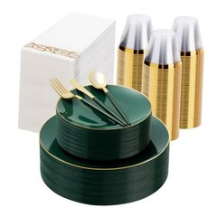 3PCS Plastic Dinnerware Set – Plastic Plates for Guests – 100 & 50 Green