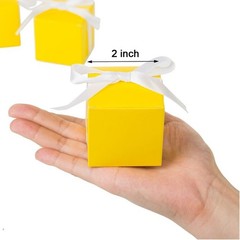 Versatile Yellow Candy Boxes in Bulk, 50 Pack with White Ribbon for Favors