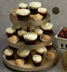 CUPCAKE Stand Tower Display Gold 12″ x 12″ x 10.5″ Wedding Party 24 Treats