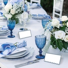 150 PCS Dusty Blue Place Cards 2×3.5 Inch Scalloped Tent Name Table Setting