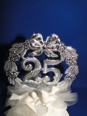 New Elegant 25th Wedding Anniversary Caketop with Love Doves & #25 Decor, #69