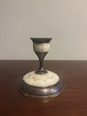 Vintage Stick Candle Holder Brass Mother of Pearl Inlay 3″ High ~ Made In India