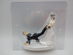 Humorous Leg-Pulling Bride With Groom Resin Wedding Cake Topper