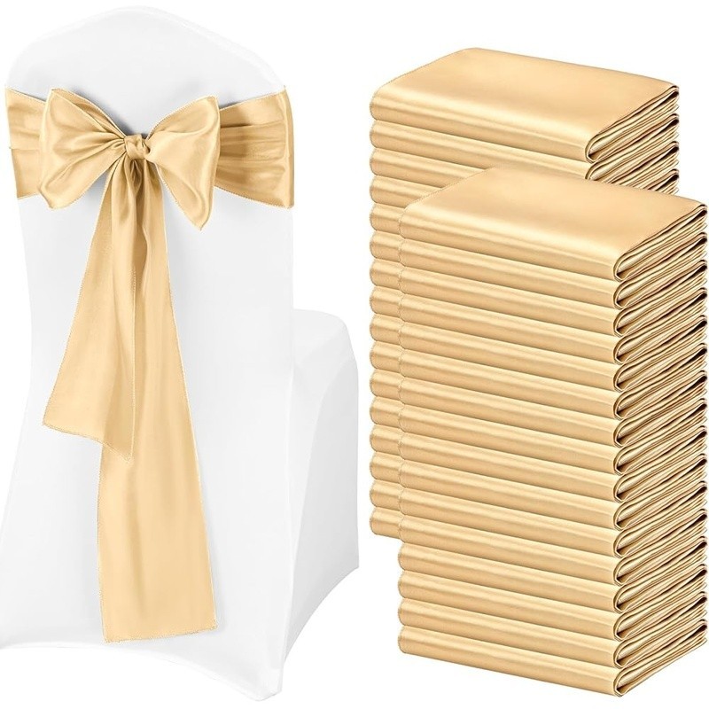 100PCS Satin Chair Sashes Bows Wedding Party Event Decorations Shiny Fabric New