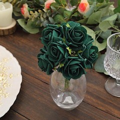24 HUNTER GREEN 2″ Mini FOAM ROSE Flowers Stems Wedding Events Decorations