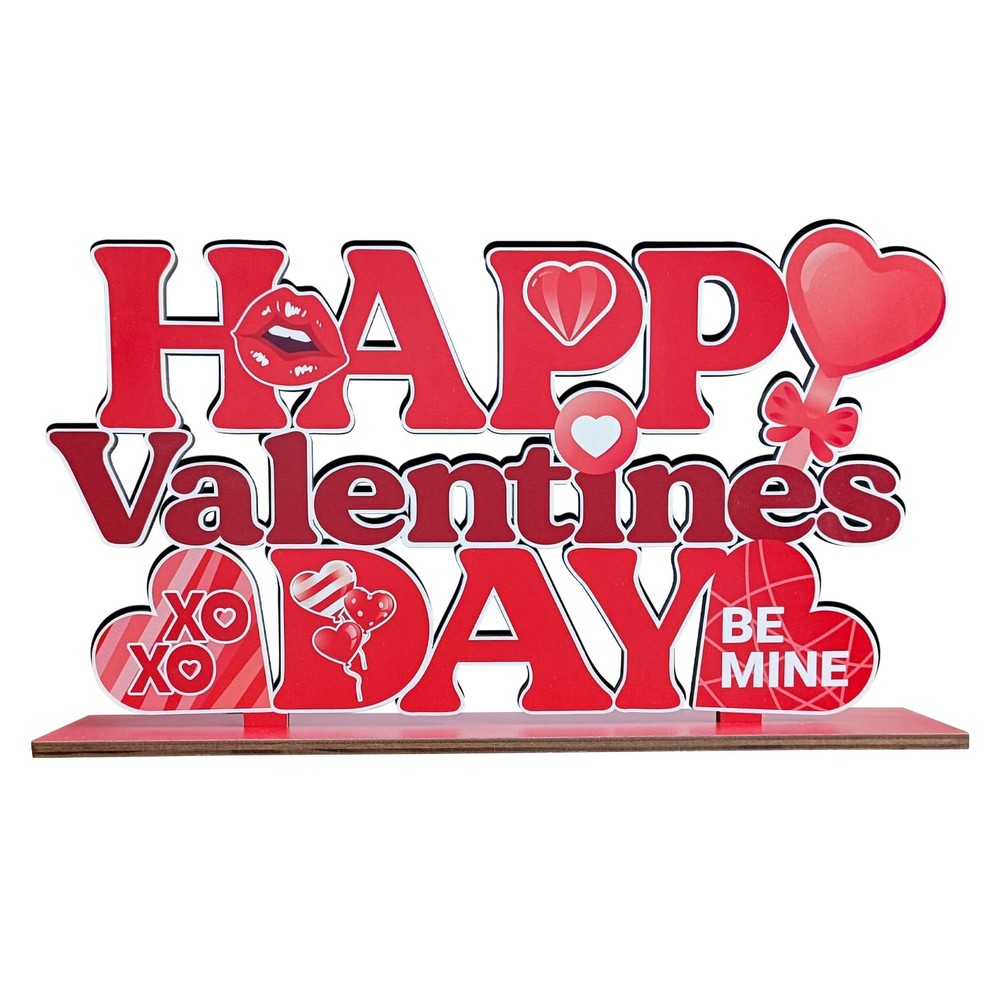 Valentines Day Table Decorations for Home Wood Decor 11.8×6.5 Inch, Red