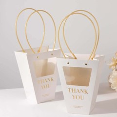 6 CLEAR WHITE Window Paper Flower GIFT BAGS Handles Party Events Decorations