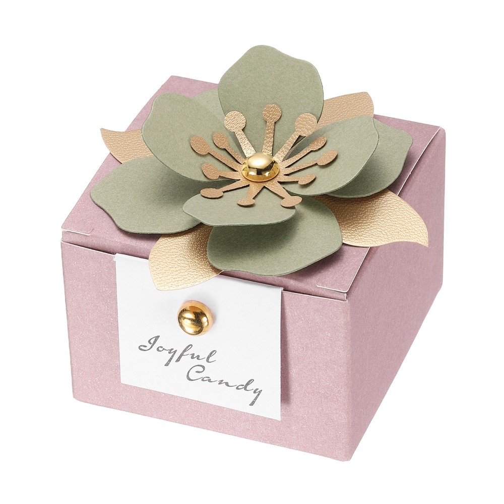 Wedding Favor Box with Light Green Floral Decor, (2.5 x 2.5 Inch, Pink)(25 Pcs)