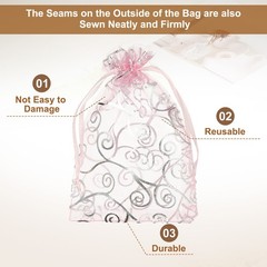50Pcs Organza Bags 3.1×4.3 Inch Candy Bags Mesh Bag Jewelry Bag Pink-Silver