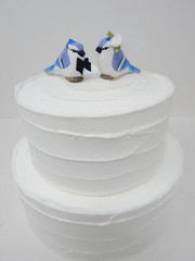 Blue Jay Bird Cake Topper Bride Groom Love Wedding Engagement Carved Wood Statue
