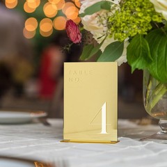 Gold Mirror Acrylic Wedding Table Numbers 115 With Stands 5×7 Inch Set
