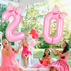 Pink 10 balloon number Pink Birthday Decorations for Girls, Bow Number 10