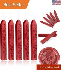 5 Metallic Red Sealing Wax Sticks with Wicks for Elegant Invitations & Gifts
