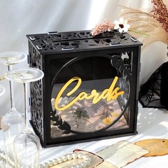 Black Gold Wedding Card Box PVC Holder Graduation Bridal Shower Envelope Slot