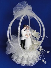 New Vintage Wedding Bliss Bride & Groom Wedding Cake Top, white coat # 424