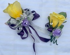 Wrist Corsage Purple Lavender Silver Yellow Wedding Dance Homecoming Flowers