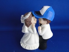 New Carolina Panthers Kissing Bride & Groom Wedding Cake Top figurine with cap