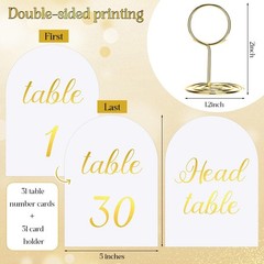 White and Gold Table Numbers 1-30 with Head Table Number Card and Holders, 5 …