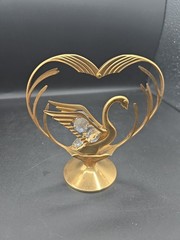 BRASS HEART SHAPED WEDDING ANNIVERSARY CAKE TOPPER WITH SWAN