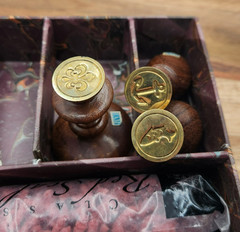 AUTHENTIC MODELS Victorian Seals & Sealing Wax Set Wood Brass + 12 Extra Wax