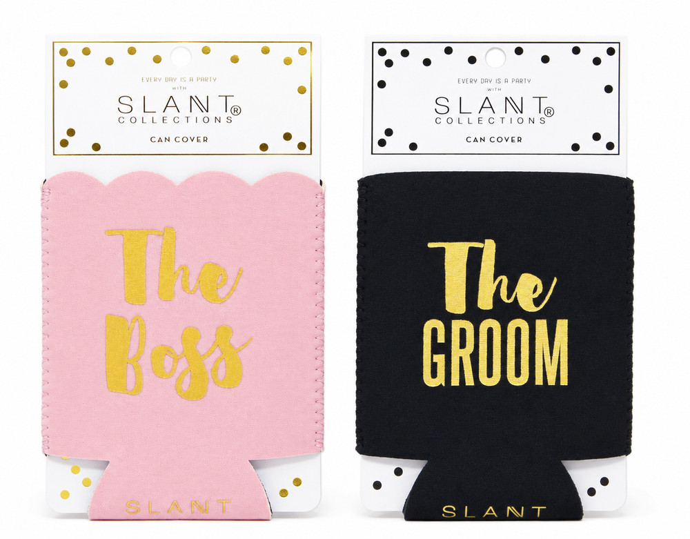 The Boss and Groom Insulated Foam Rubber Coozie Can Cover Set For Wedding Couple