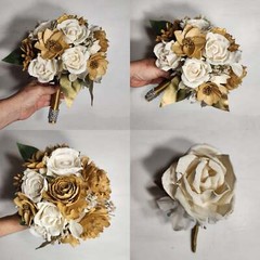 Gold Ivoy Rose Sola Wood Bridal Wedding Bouquet Accessories